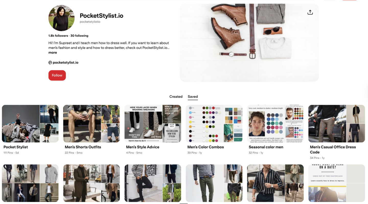 An image showing a pinterest board from pocketstylist.